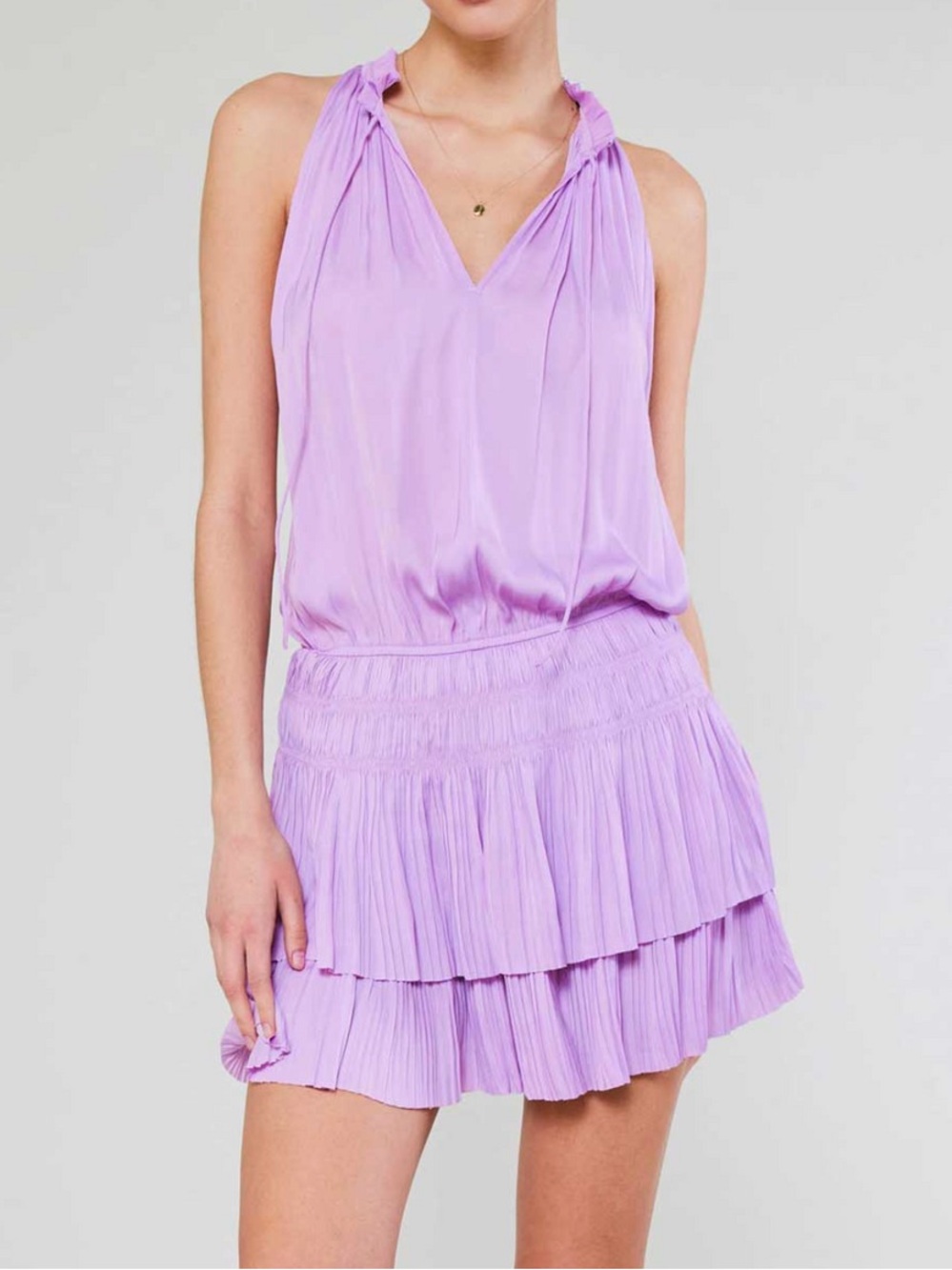 Current Air Pleated Sleeveless Ruffle Mini Dress | Lavender | Size XS | Like New